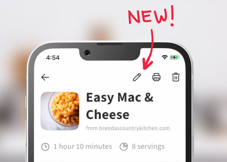 GetToTheRecipe's tweet image. The recipe editor is now available! Modify a recipe, add your own notes, or even upload a custom image. Check it out in the app or at JustTheRecipe.com today! 🎉