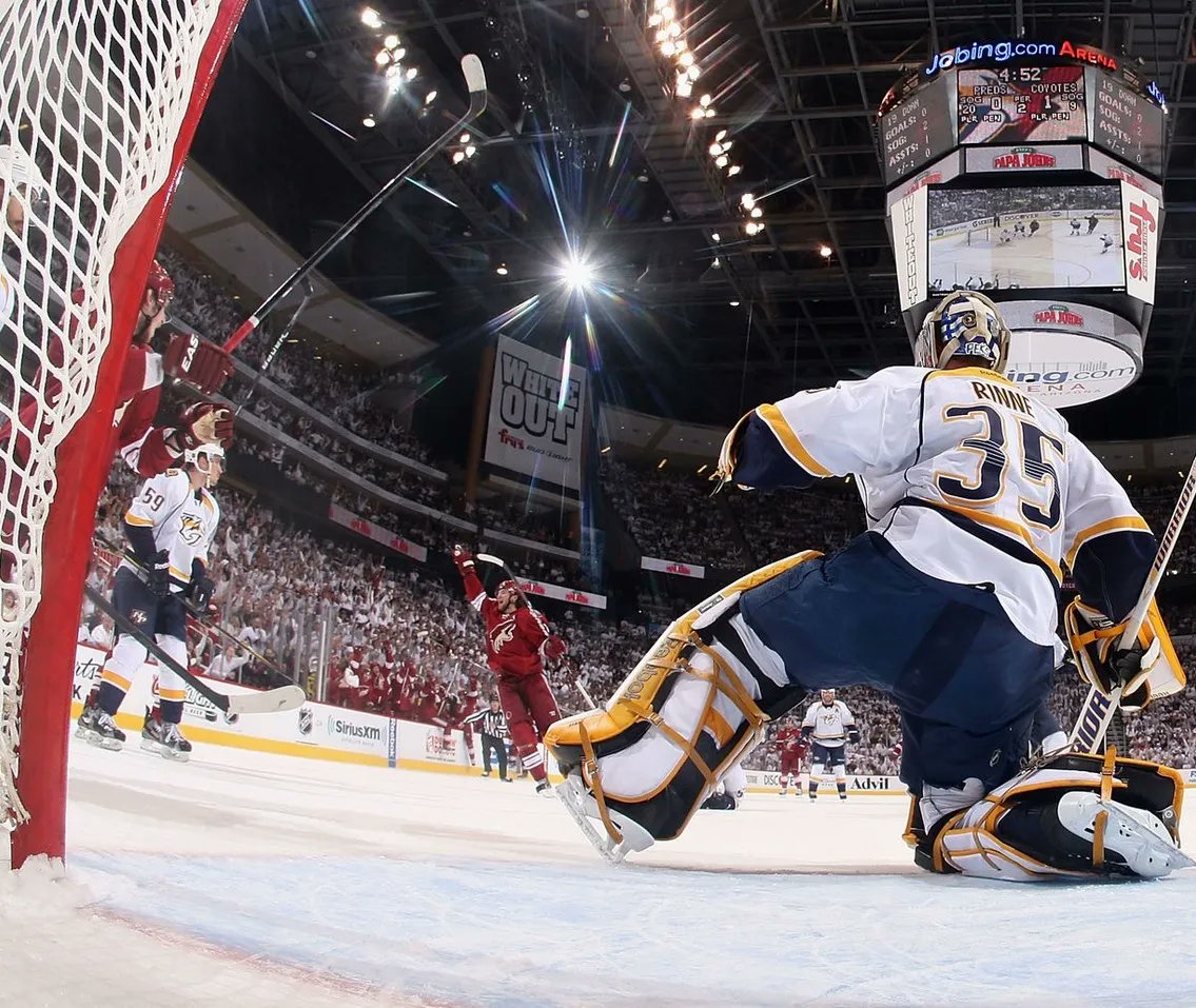 5/7/12 – With a 2-1 Game 5 victory, the Phoenix Coyotes won the Semifinals over the Nashville Predators 4-1 to head to the Western Conference Finals for the first time in franchise-history, facing the white hot LA Kings. Derek Morris &amp; Martin Hanzal each scored in the 2P. #Yotes