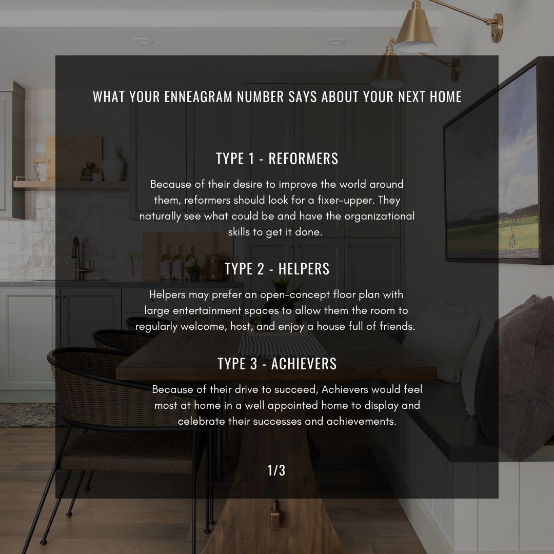 lookwithcook's tweet photo. Enneagram. If you know, you know. If you don't, you should. (Seriously. Google it, take an assessment, and then come back to see how your Enneagram may help guide your home search.) ⁣
⁣
Know your type already?  Here’s what it says about your next home:⁣ https://t.co/cpzYwiK7uk