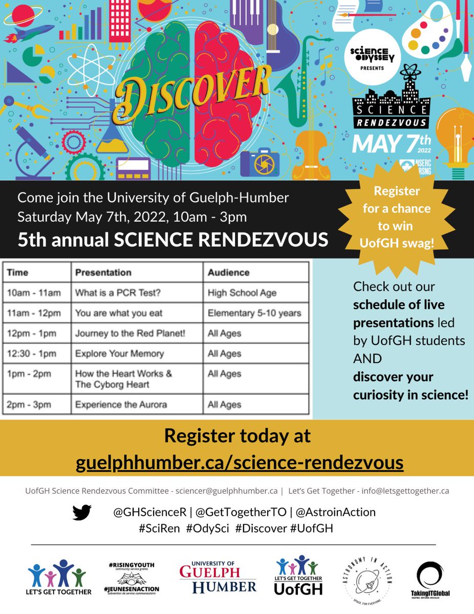 We would love to see what you enjoyed most about Science Rendezvous today! 
@guelphhumber <a href="/GetTogetherTO/">Let's Get Together</a> @AstroinAction <a href="/sci_rendezvous/">Science Rendezvous</a>  #SciRen #UofGH #OdySci #Discover #letsgettogether #FutureStudent