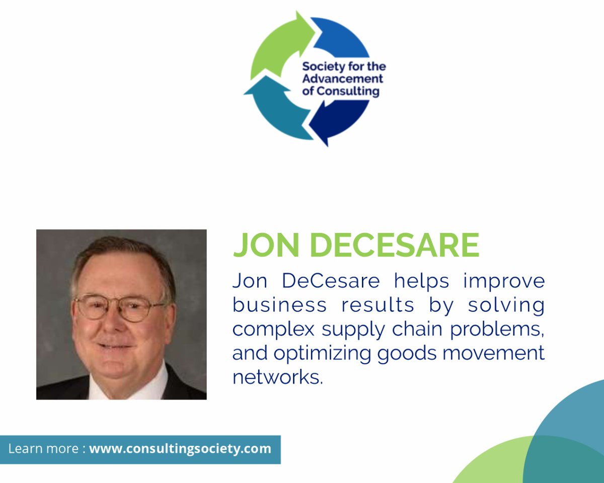 ConsultingAssn's tweet photo. Jon DeCesare is an expert in supply chain interface issues, including ports of entry, third-party logistics partnerships, and warehouse location optimization. 
https://t.co/4Lh8jbMrtC
#SAC #BusinessConsultants #ConsultingSociety #ConsultantTips https://t.co/5fd5cSeTtM