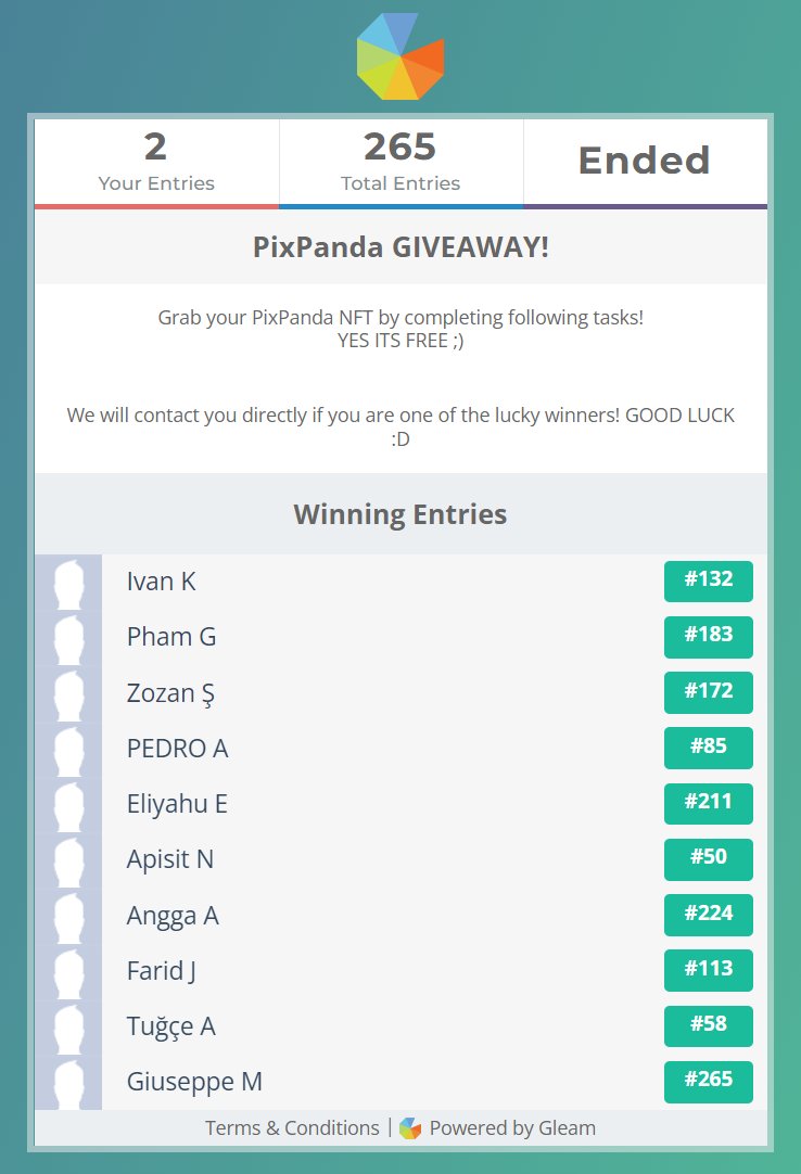 PixPandas's tweet photo. We are happy to announce the winners! 
Thank you for your participation! 

Next raffle will start tomorrow! https://t.co/VFP23KS1iA