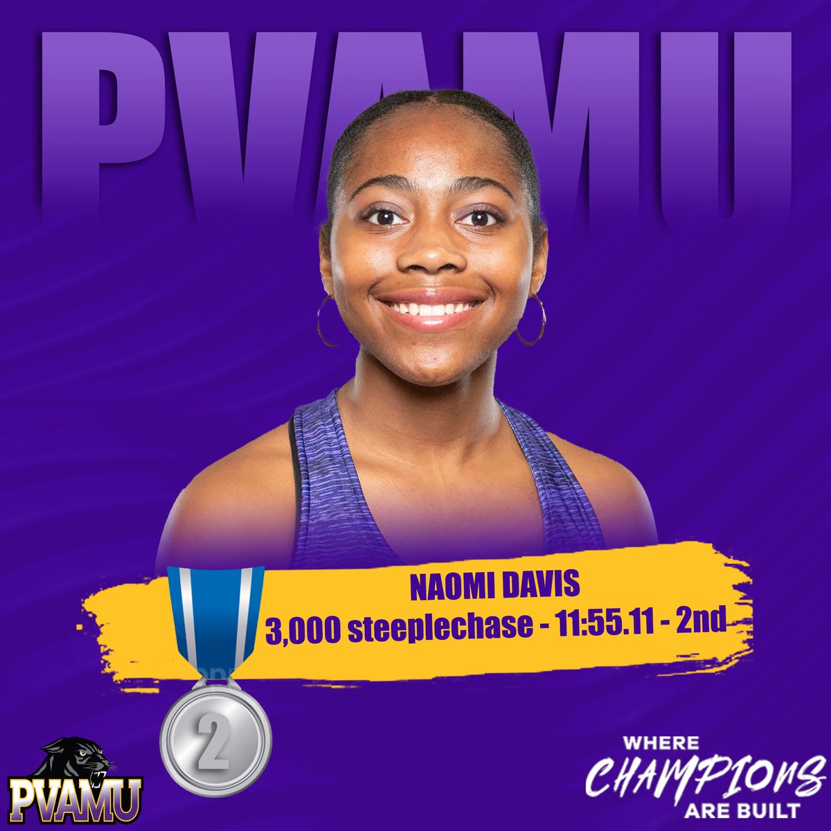 PVAMUPanthersTF's tweet photo. ๐๐๐ฉ'๐จ ๐๐ค!
Naomi Davis and Jarrel Reynoldsโs earn ๐ฅand ๐ฅin the 3,000 steeplechase!
#pvamutf ๐จ https://t.co/ec0CzrHEg8