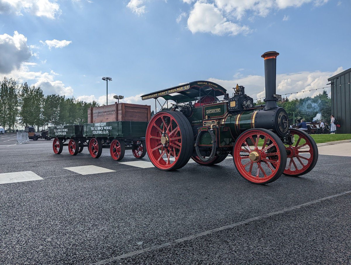 ElizabethOliver's tweet photo. @captaintommoore Captain Tom a half size Burrell 8hp road locomotive built by D.Oliver during the pandemic, named after Captain Tom.  Launched at @StafoldMuseum. #CaptainTom https://t.co/AgwUlOWXxQ