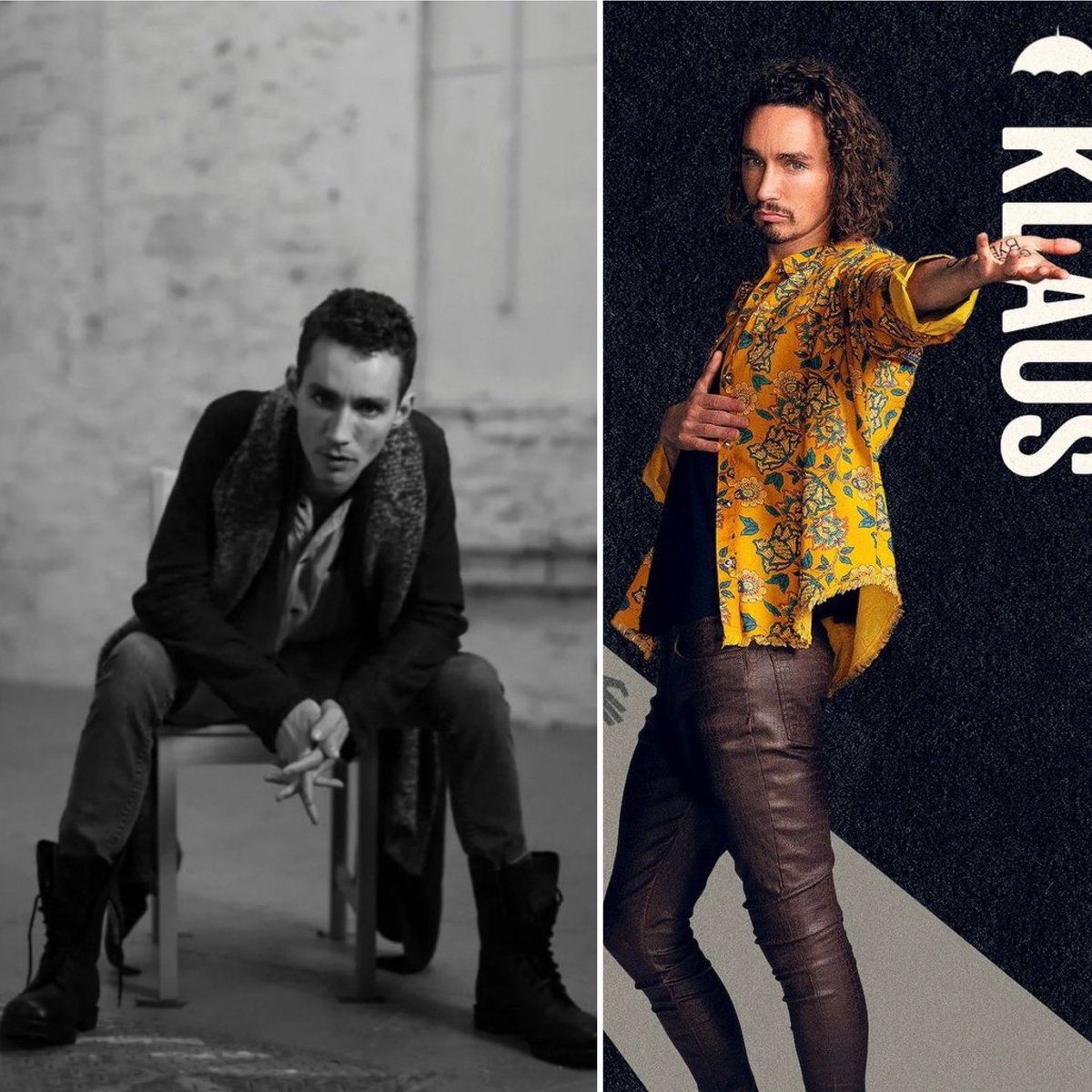 TheSheehab's tweet photo. From one dysfunctional ‘family’ to another. Robert Sheehan in a promo photo for #GateEndgame @GateTheatreDub in February this year and a promo photo for The Umbrella Academy two months later. Theatre and TV premieres within six months! 🎭🎬 💫 © R Gilligan & @UmbrellaAcad https://t.co/8o4z3XcJw7