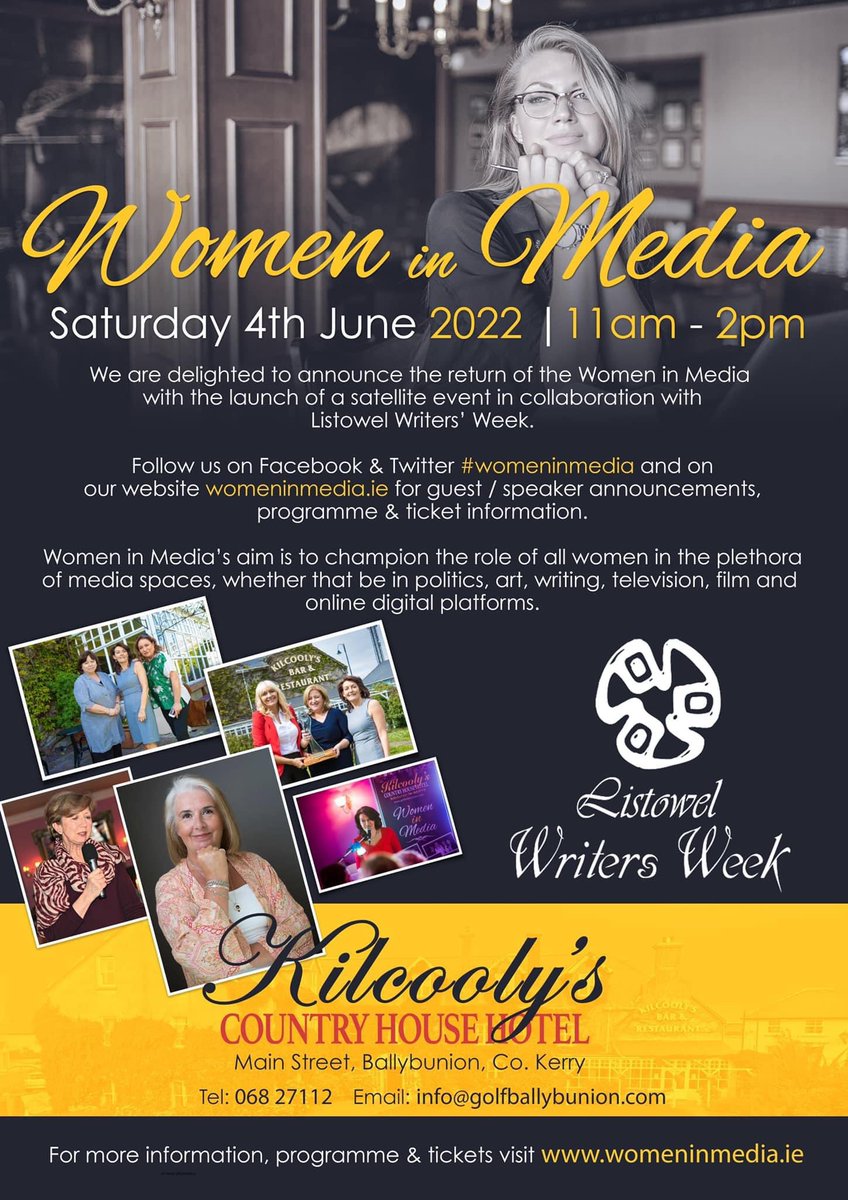 We are delighted to announce the return of Women in Media, with a satellite event in collaboration with Listowel Writers’ Week on Saturday 4th June from 11am - 2pm.  We will be announcing guest speakers soon.
