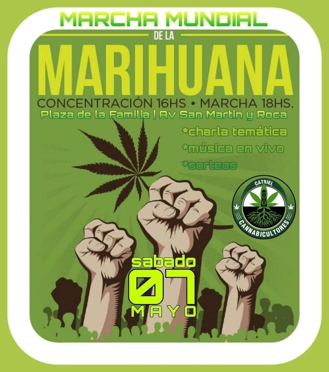 ClandestinoSurr's tweet photo. Hoy 4.20 los esperamos con  Cannabicultor@s de Catriel en la plaza de la familia. 

Charla sobre REPROCANN
Taller sobre aceite de cannabis
La derogación de la ley 23.737 y los presos por cultivar 
Ensayo acústico de @EsquejesReggae
Tocata de La Multifrutaband
Sorteos y sorpresas https://t.co/hxFFV7jokz
