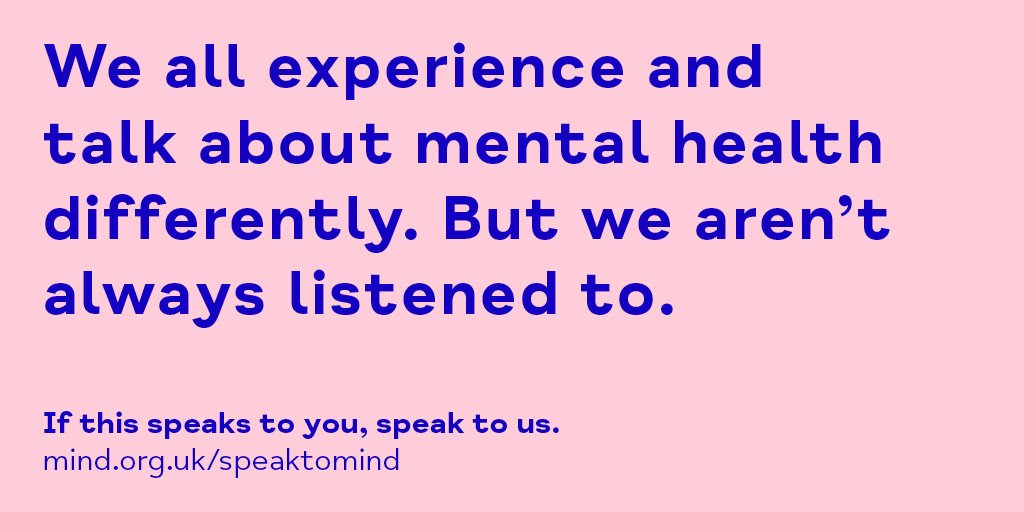 We all experience and talk about mental health differently. But we aren’t always listened to. And we aren’t always represented. We’re determined to change that. This #MentalHealthAwarenessWeek speak to us #SpeakToMind bit.ly/3jBbolk #mindblaby