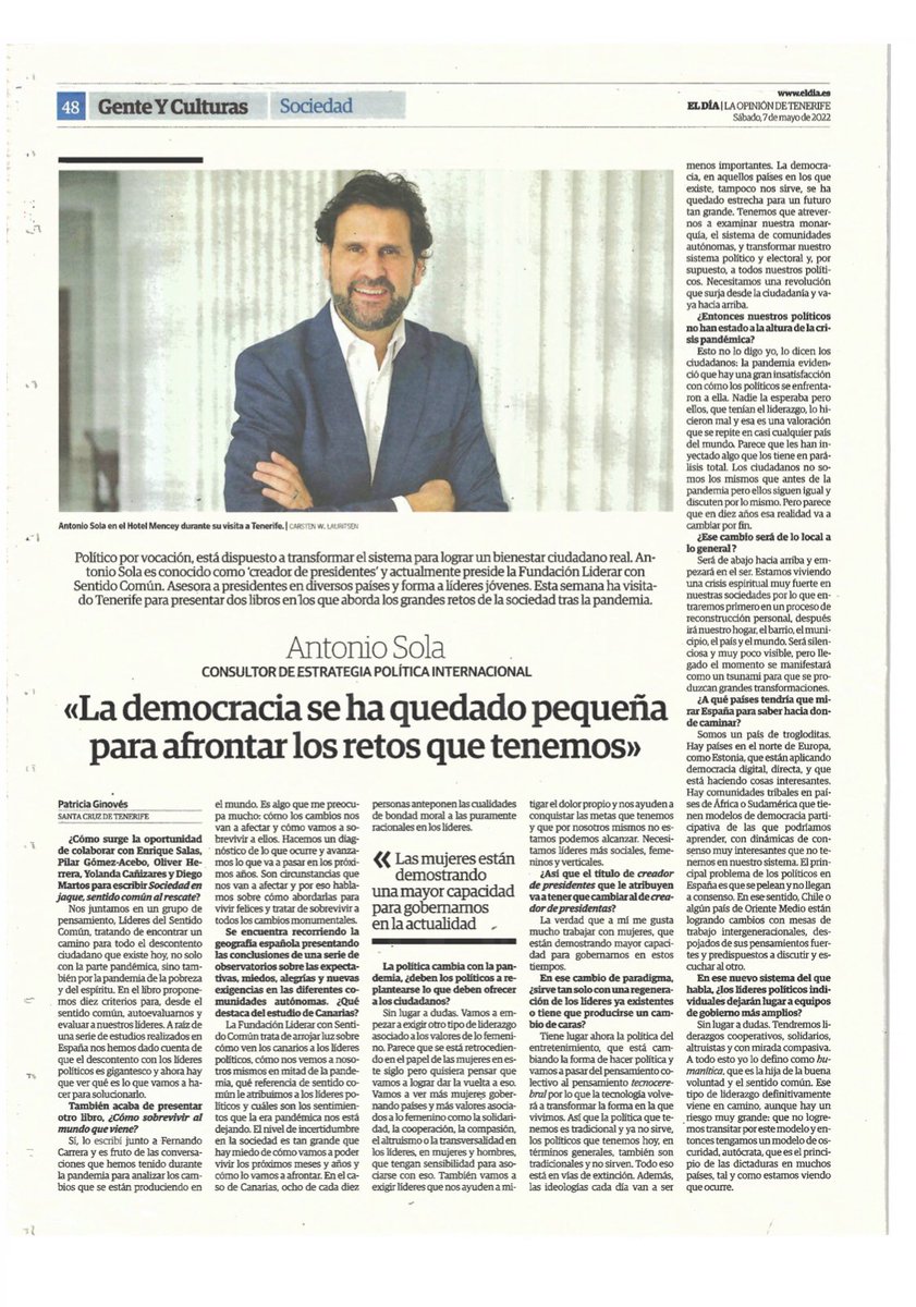 EtikMaite's tweet photo. Maravillosa entrevista de @AntonioSola_ en nuestro querido @eldia ❤️ #Tenerife #Liderazgo https://t.co/at1yVl0PI2