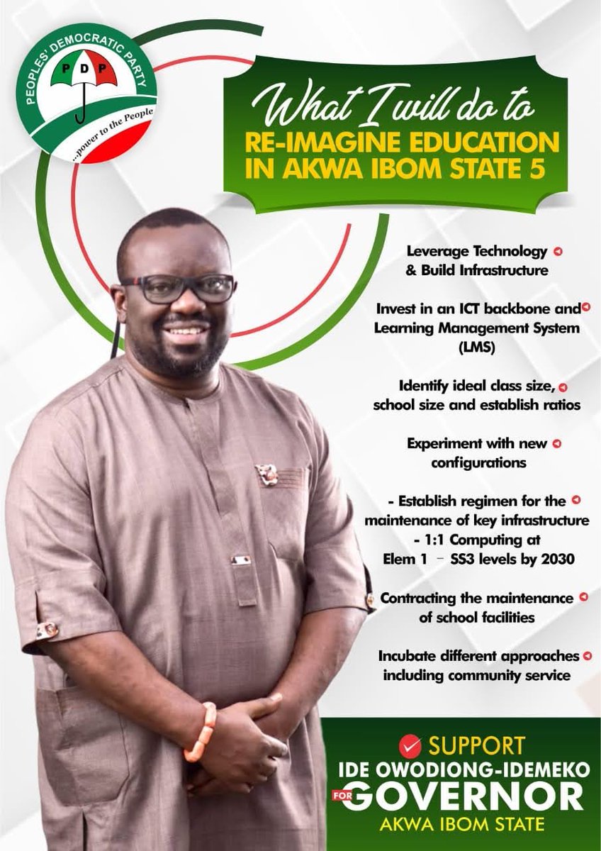 1001PlusVoices's tweet photo. Reimagining Education in AKS  would require bold aggressive investments in technology in ICT and LMS. These investments would guarantee our transformation from an industrial age to an Information age educational system. Support @IdeOwodiong for Governor, Akwa Ibom State. https://t.co/fJ6IcBHWmM