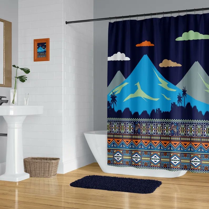 Wakaleka's tweet photo. Lake Atitlan Guatemala Shower Curtain Multi Color Maya pattern  https://t.co/IgbE7aTIIm https://t.co/jqF4pPMun0