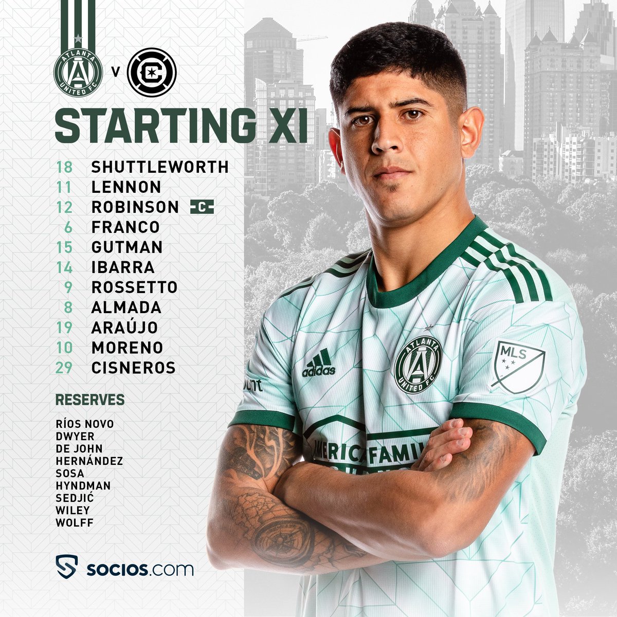 ATLUTD's tweet photo. 📋 Today's Starting XI to take on @ChicagoFire https://t.co/esraMMRu0d