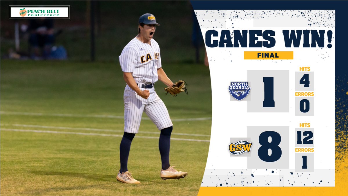 GSWAthletics's tweet photo. GAME WON😤

Hurricanes dominate in the first game of the series.

NOTABLES📊
Jared Donalson (W, 10-3) 8.0IP 3H 1ER 10K
2B: Anthony Angelino , Reid Ragsdale , Hunter Foster
RBI: Gregory Wozniak (2), Reid Ragsdale (2) https://t.co/w5Gto8qzff