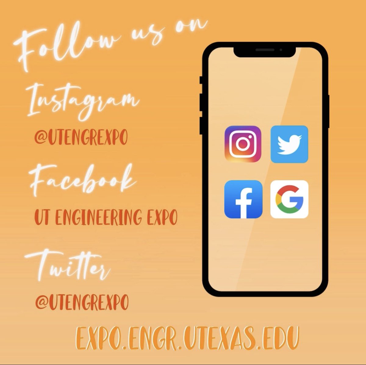 UT Engineering Expo is back and in person! 😎 Here is the official Fall 2022 logo reveal; 

Follow us on Instagram, twitter, Facebook, to see updates on everything expo!
For more information regarding expo visit the link in our bio