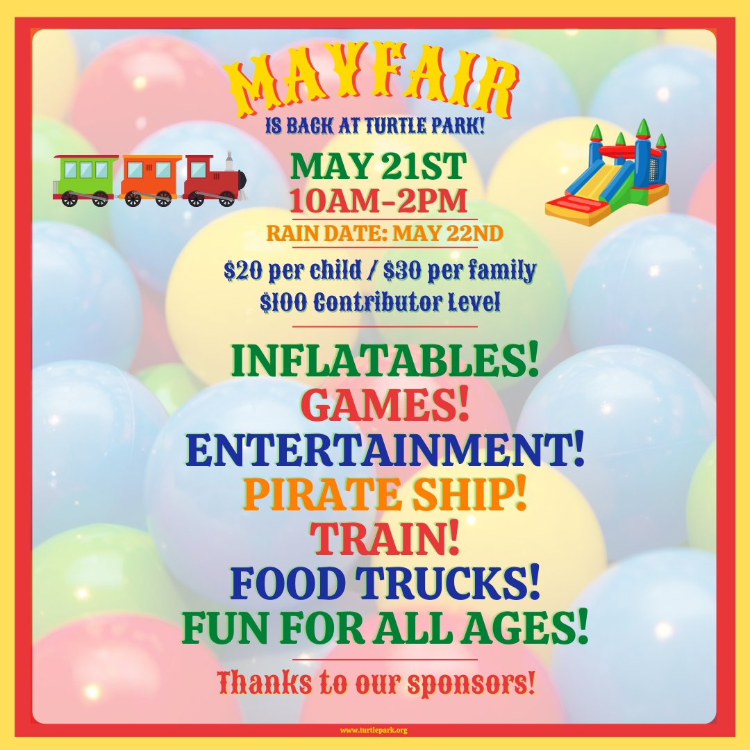 turtleparkdc's tweet photo. Mayfair is back for 2022. Please join us for all the fun on May 21st from 10 am to 2 pm for our only fundraiser of the year. $20 per child and $30 per family. To become a contributor click here: https://t.co/3b2ytzqg4C https://t.co/tjYP8jYu60