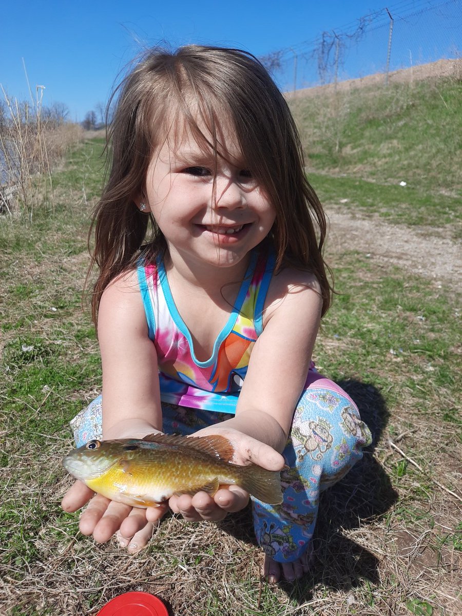 My little ones so proud caught and realed her first fish in today