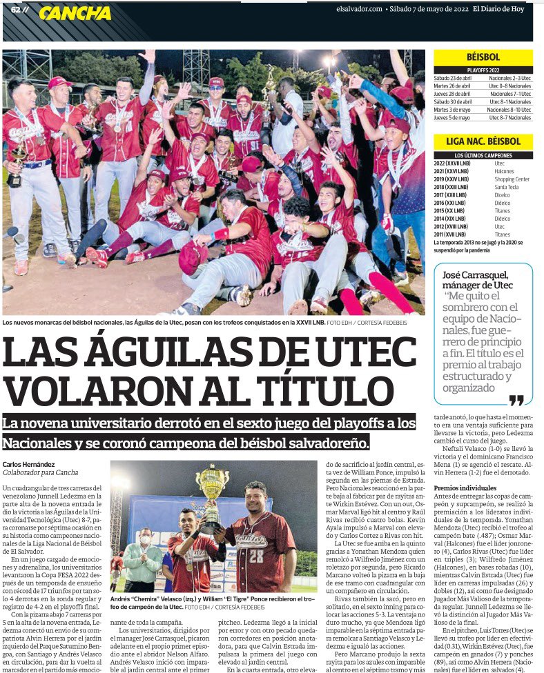 LNB_SV's tweet photo. #CopaFESA2022🏆⚾️ Compartimos la nota de @CanchaEDH https://t.co/PT28oYnBTo