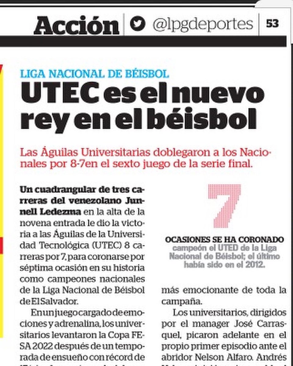 LNB_SV's tweet photo. #CopaFESA2022🏆⚾️ Compartimos la nota de @LPGdeportes https://t.co/xwjwQ53U5Y