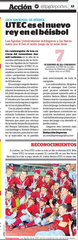 LNB_SV's tweet photo. #CopaFESA2022🏆⚾️ Compartimos la nota de @LPGdeportes https://t.co/xwjwQ53U5Y