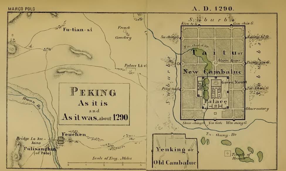 A very interesting map of Yuan Dadu (1290) included in the 1871 edition of Henry Yule's The book of Ser Marco Polo, the Venetian : concerning the kingdoms and marvels of the East, available in internet archive! Link in the thread: