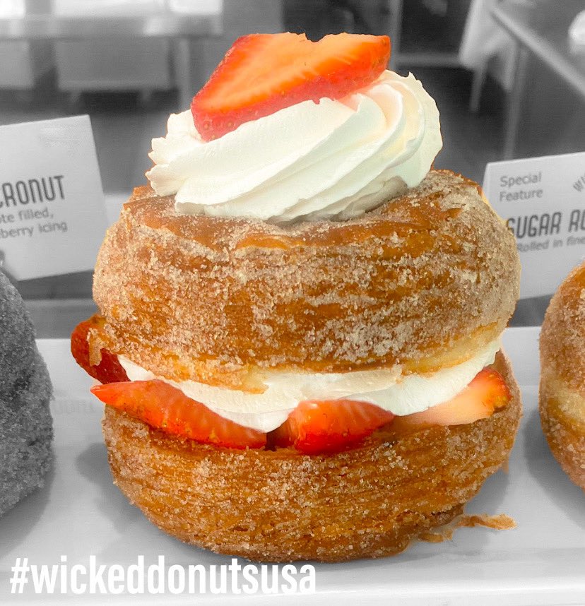 wicked_donuts's tweet photo. Show your love for mom with our Strawberry Love; a delicate French cronut filled and topped with fresh strawberries and whipped cream. C'est l'incroyable! Pre-order online now. #strawberrylove #mothersday #incroyable #wickeddonuts #whatwedotodonutsiswicked https://t.co/TTtFdkogcR