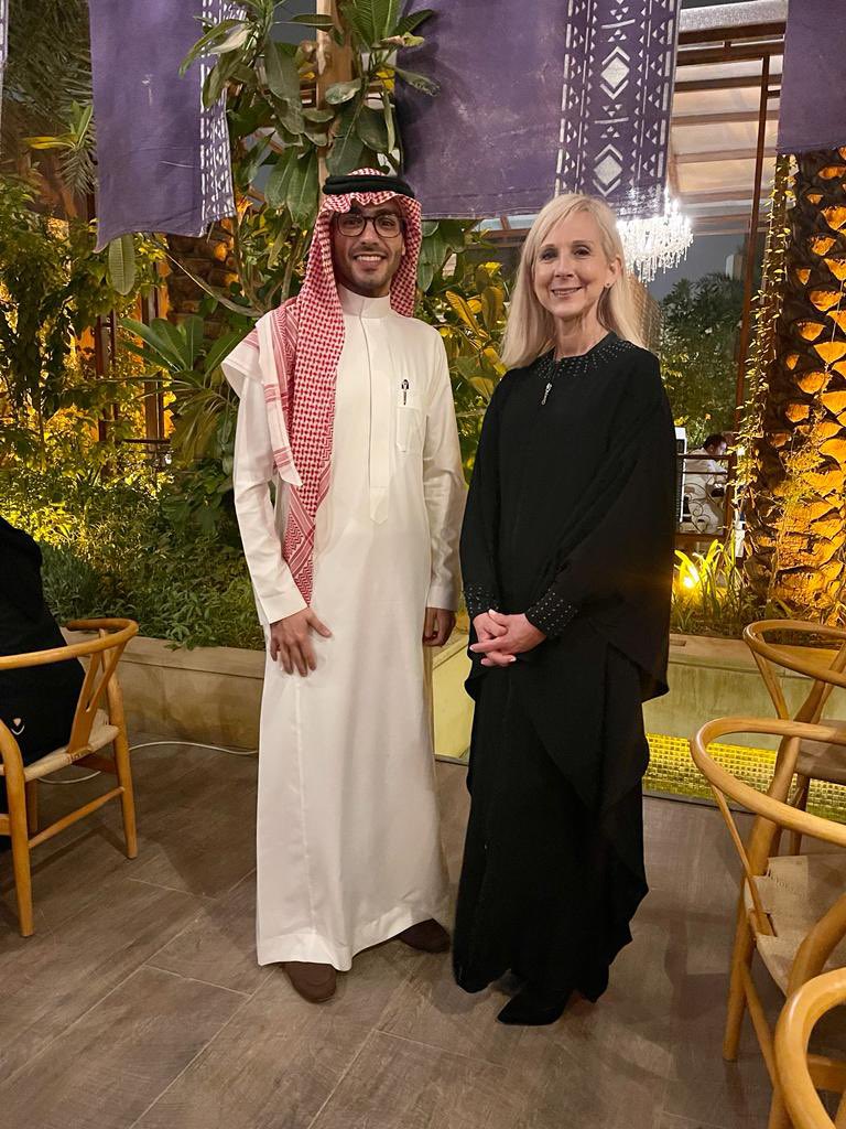 I am very happy for the visit of my dear friend <a href="/NYatesBolton/">Natalie Yates-Bolton</a> to Riyadh.
I had the honor of invite her to Saudi restaurant to try the distinguished Saudi cuisine with such valued time in evening.
I hope you enjoy your time in Riyadh, so that we will meet again.