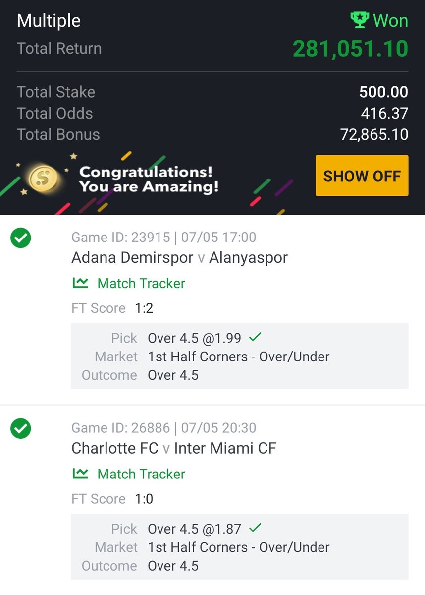 @footy_corner @BetLane001 @1OOtip @Andrewano @ajalathepunter @DailyOdds_ @HushKingBet @hermperor @AyobamiTips @basttbet @Niklausjnr1 Thanks @footy_corner for the huge winnings