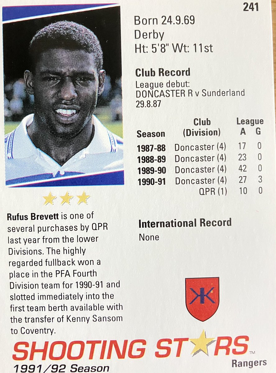 sstars9192's tweet photo. Rufus Brevett fullback 153 apps &amp; 1 goal @QPR. Moved to @FulhamFC in 1998 playing 175 times. Also had spells @WestHam @only1argyle &amp; Oxford. Plus a brief loan @LCFC. Now a PE teacher @Sticker500 @AK90s @RothmansYears @80s90sfootball https://t.co/psIgttmyXt
