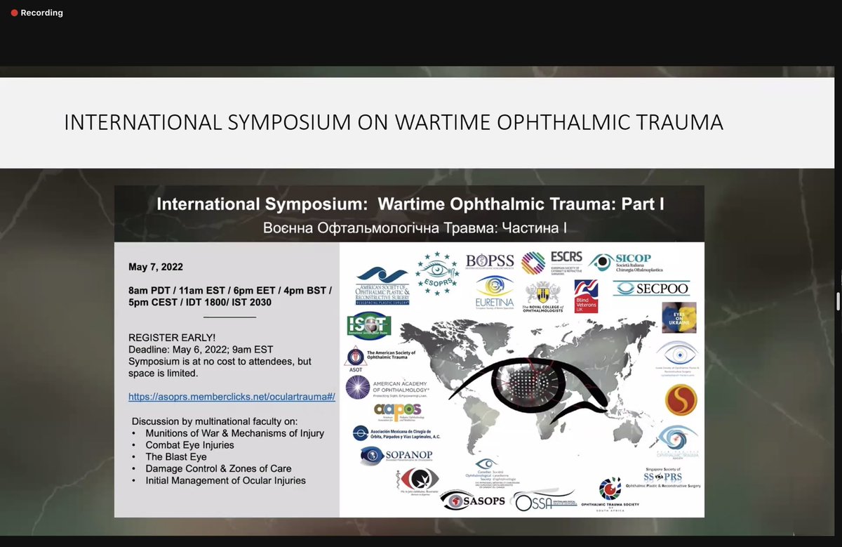 Excellent discussion today on Wartime Ophthalmic Trauma. Join for Part II on June 11, 2022   asoprs.memberclicks.net/warophthtrauma…