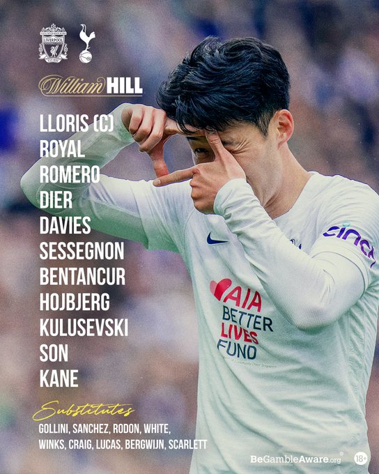 Starting XI: Lloris (C), Royal, Romero, Dier, Davies, Sessegnon, Bentancur, Hojbjerg, Kulusevski, Son, Kane   Subs: Gollini, Sanchez, Rodon, White, Winks, Craig, Lucas, Bergwijn, Scarlett