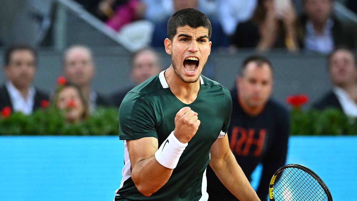 josemorgado's tweet photo. INCREDIBLE.

Carlos Alcaraz beats #1 Novak Djokovic in an epic 3h36 battle, 6-7(5), 7-5, 7-6(5) to reach the final in Madrid.

He is the first EVER player to beat Nadal and Djokovic in the same clay court tournament.

He is 19 years and two days old.

Ridiculous. https://t.co/OlgDEYQcYE