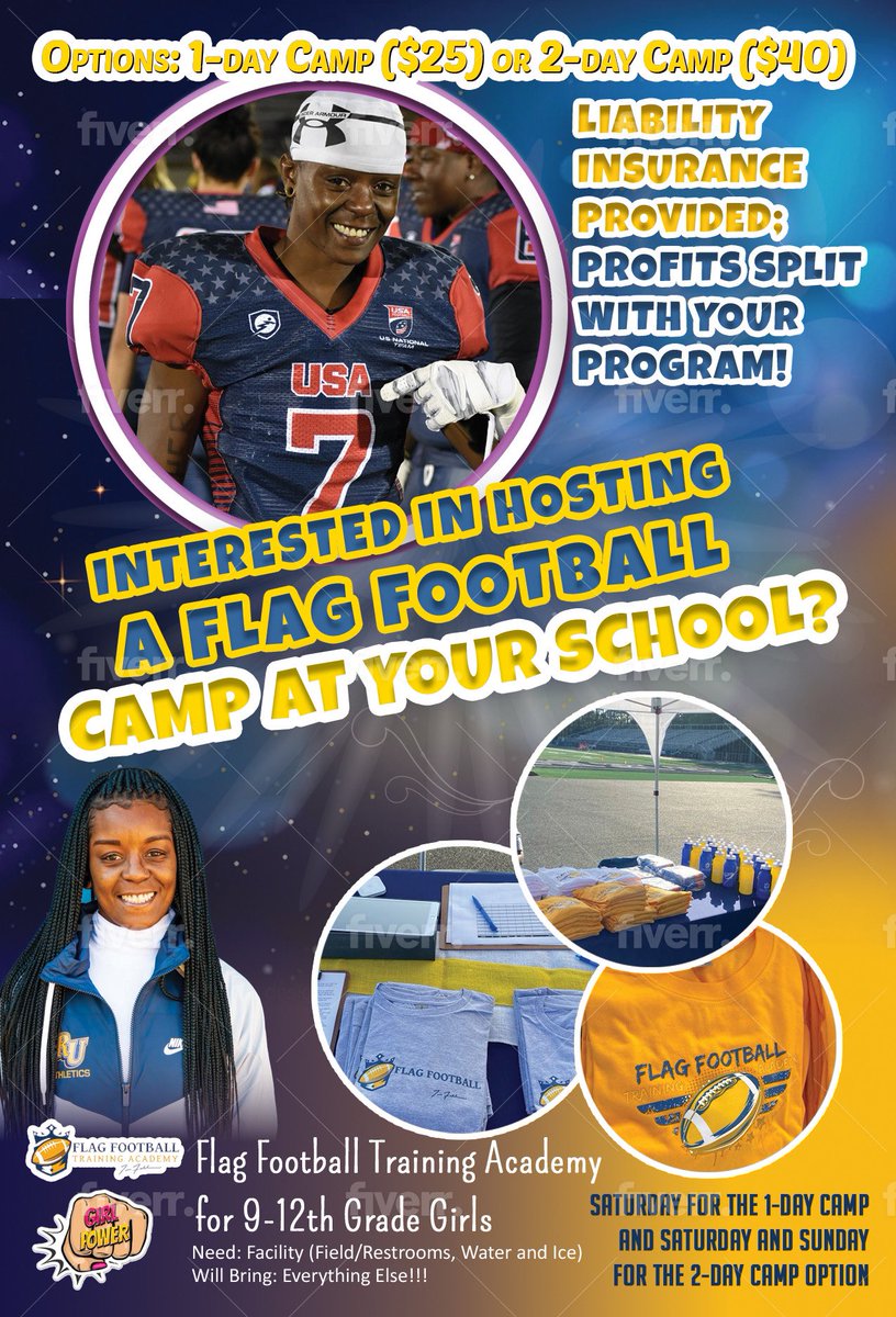 CoachTFuller's tweet photo. Interested in hosting a flag football camp at your school? 

✅ 1-Day and 2-Day Camp options
✅ Liability insurance provided 
✅ Profits Split with your program

🚨9th-12th grade girls flag football camps 🚨 #inboxmefordetails📩 https://t.co/XnpiqvuioN
