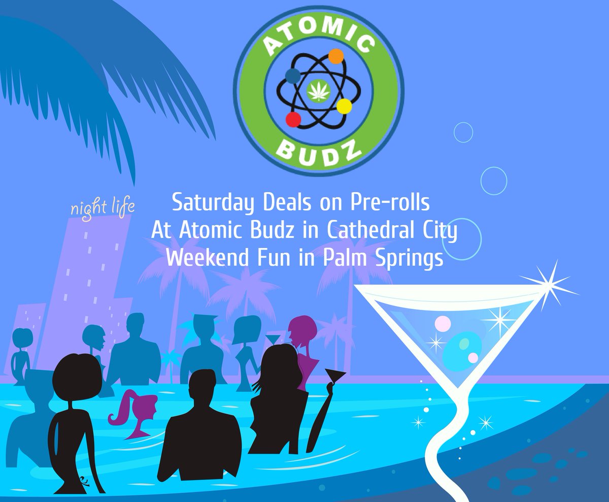 AtomicBudzCA's tweet photo. Saturday Deals and expert help at #atomicbudz in Cathedral City.  #PalmSprings #AtomicBudz Saturday open till 8:30pm Enjoy the weekend the Palm Springs area.  Amazing views, pools and weather. #preroll specials 2fer1 #lowells #jeeters #cannabiscommunity #carebydesignvape #sputnik https://t.co/uMLOF0SRuO