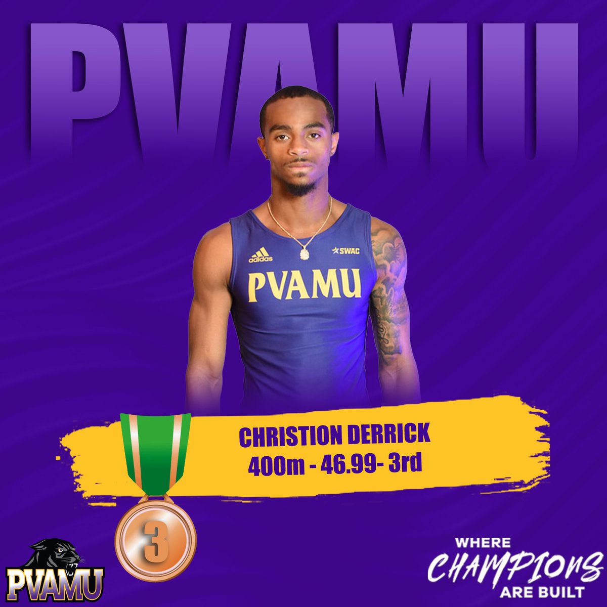 PVAMUPanthersTF's tweet photo. ๐งน๐งน๐งน #SWEEP
Our men sweep the 400m run! With @dj_cobbs placing ๐ฅ with a time of 46.57, @speedyT02 placing ๐ฅ with a time of 46.87, and Christion Derrick placing ๐ฅ with a time of 46.99!
#pvamutf ๐จ https://t.co/RtRkwv3KT1