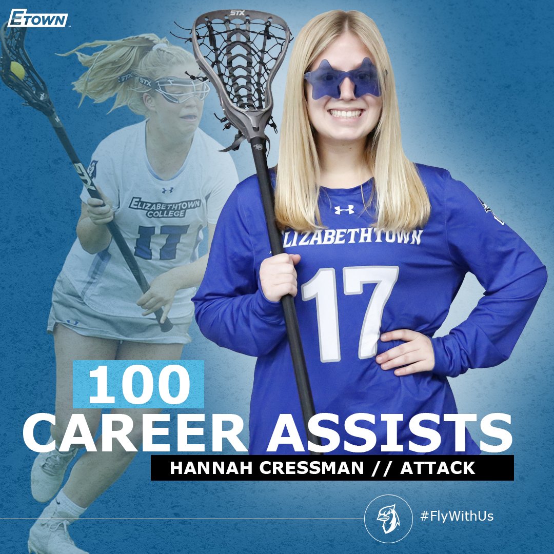 EtownBlueJays's tweet photo. WLAX | Achievement unlocked ✅

That's 100 career assists for Hannah Cressman, only the third player in @BlueJaysWLAX history to reach the milestone number! Congrats, Hannah! #FlyWithUs https://t.co/MCz6CCWmgW