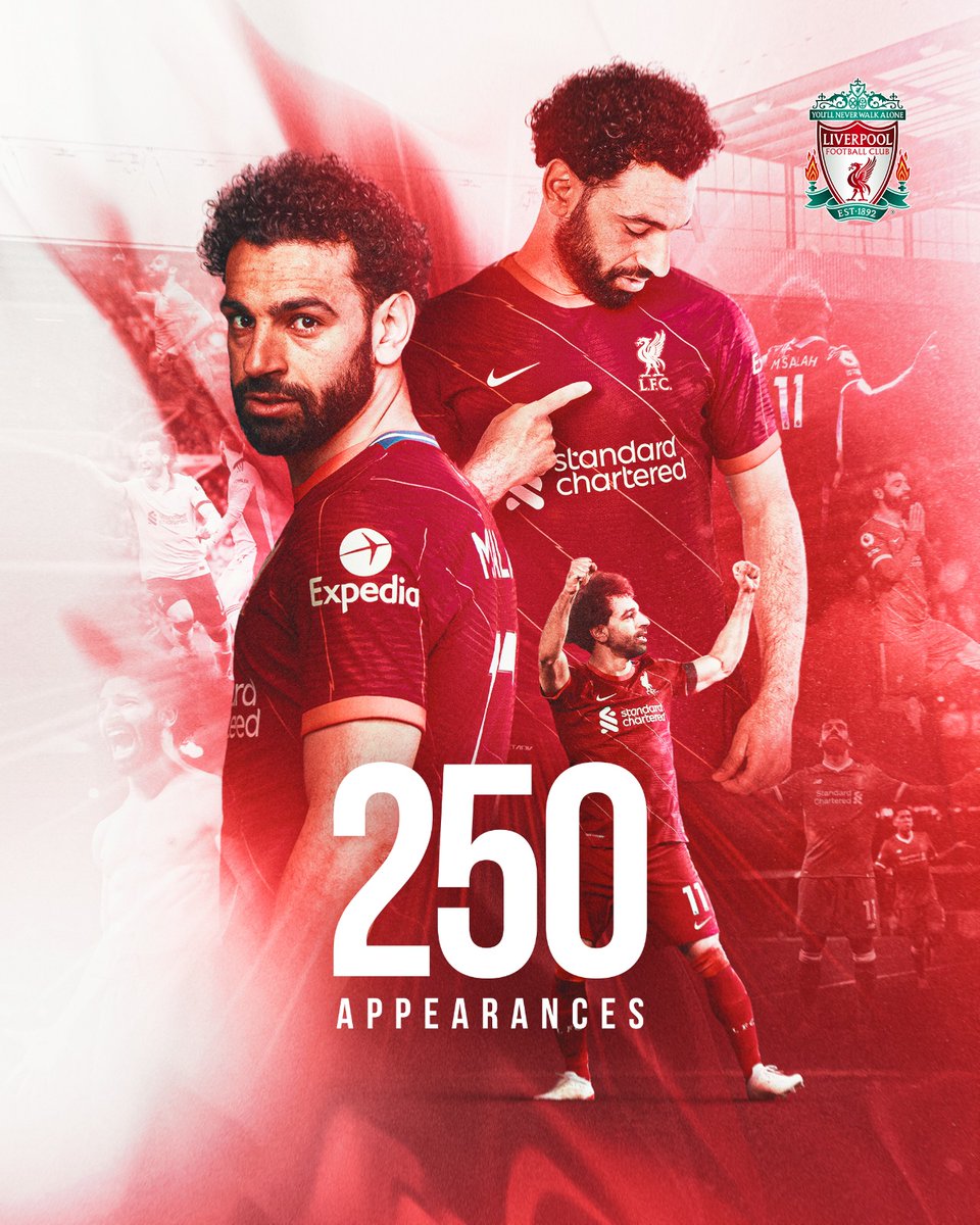 LFC's tweet photo. 2️⃣5️⃣0️⃣ Reds appearances for @MoSalah! 

🇪🇬👑 https://t.co/UPO4eHyQ4I