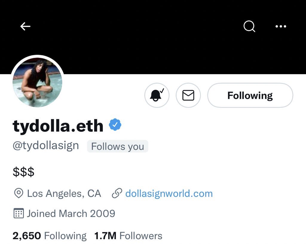 TY DOLLA $IGN FOLLOWED ME TODAY OMG?? THANK U KING LOVE U SO MUCH !! AHHHH <33 @tydollasign