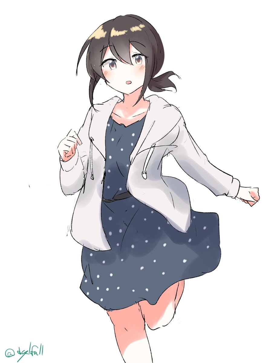 fubuki (kancolle) 1girl solo polka dot dress dress white background black hair polka dot  illustration images