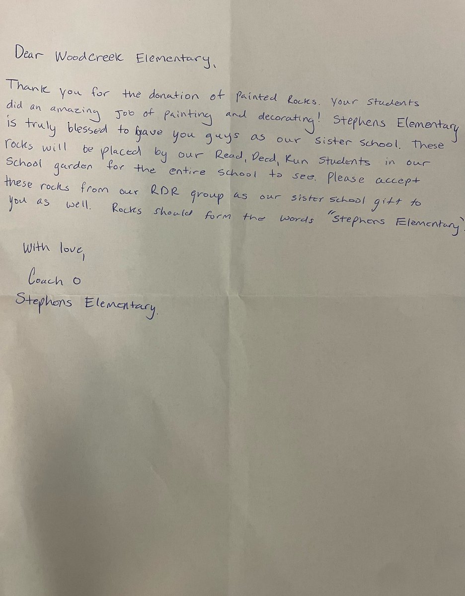 WCERangers's tweet photo. βSmile Rocksβ exchange with our #sisterschool, @USEStallions was a success! Thanks for the lovely letter @oleksandr_hirka. What a great way to end #ReadDeedRun program. @katyisd @KatyISD_PIE #wcerangers #stallionsdeserveit https://t.co/27HE6ZnB1h