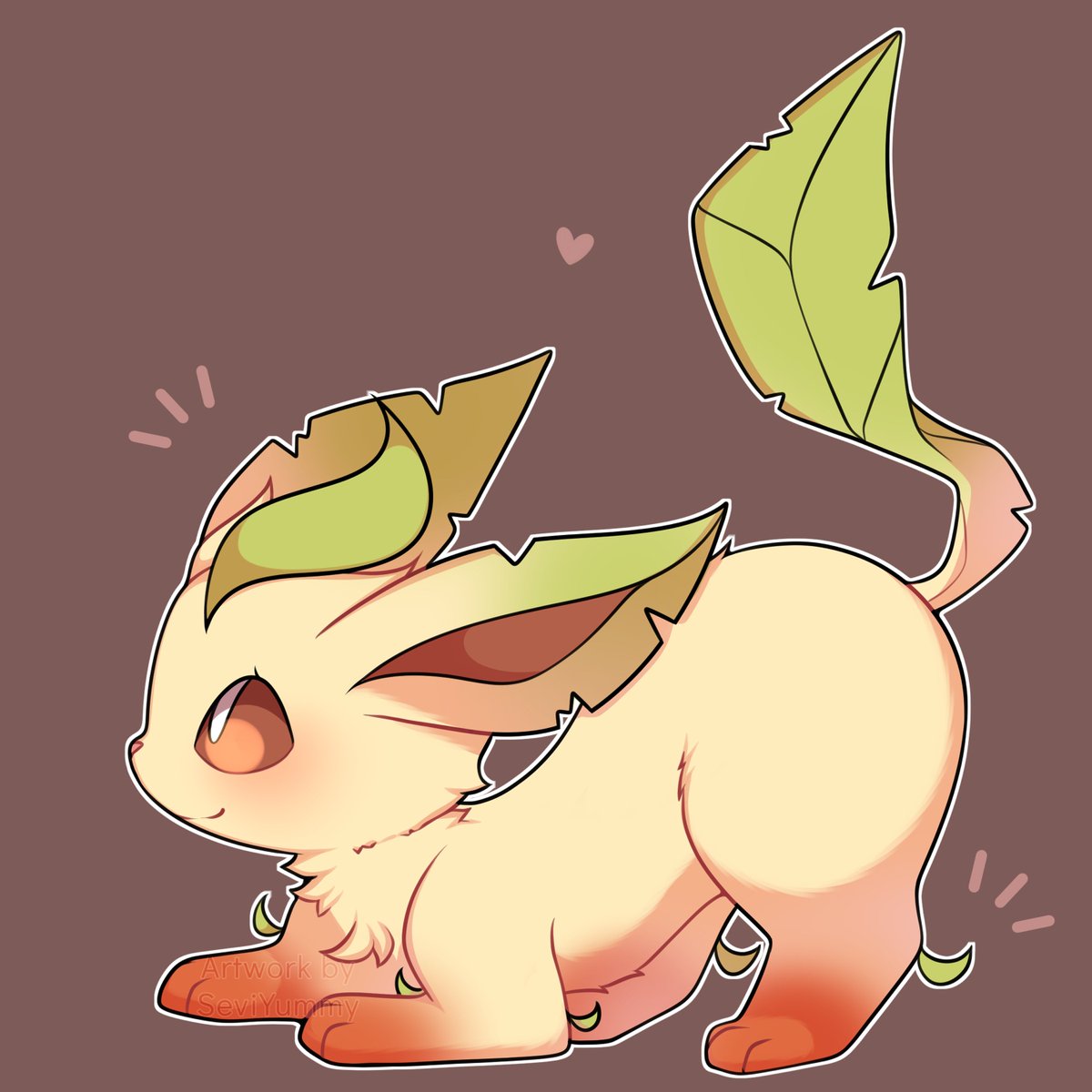 leafeon pokemon (creature) no humans outline solo smile full body heart  illustration images