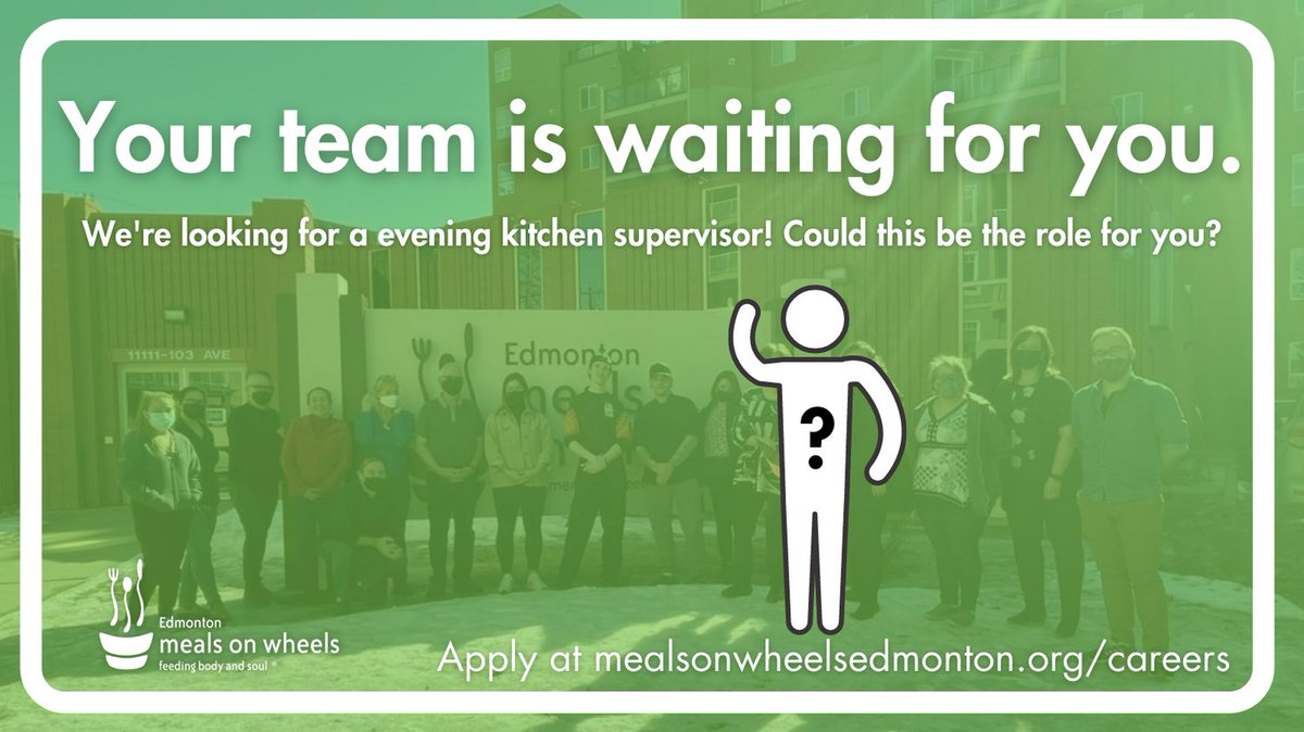 Join our kitchen team and help prepare the meals that thousands of Edmontonians rely on! 

The successful applicant will oversee food production and the training, support &amp; direction of our staff &amp; volunteers.

Visit mealsonwheelsedmonton.org/careers for more! Apply by May 22. #yeghiring