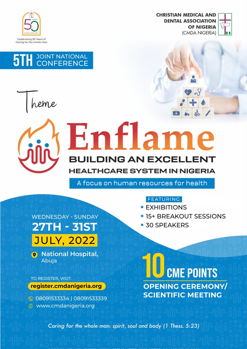 cmdanigeria's tweet photo. We are excited to inform you that the long awaited 5TH JOINT NATIONAL CONFERENCE 2022 is finally here, and with a glorious mandate to fulfill in our lives.

Registration is now open through the link below:
https://t.co/dpxLEW9E9F

#ENFLAME
#5JNC
#REGISTERNOW
#ABUJA2022 https://t.co/XT2aIvDPTS