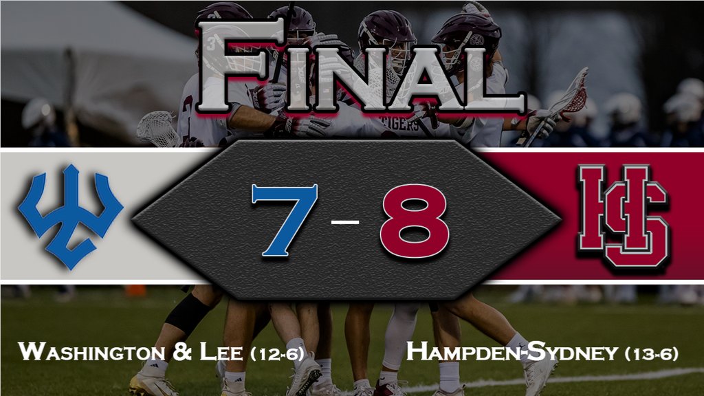 FINAL | #5 seed <a href="/HSCLacrosse/">Hampden-Sydney Lacrosse</a> (13-6) defeats #1 seed Washington &amp; Lee (12-6) in OT, 8-7, to advance to the ODAC Finals for the first time since 2017.  Bobby Clagett scores the winning goal on an assist from Sean Duffy.  #RollTigers🐅 #ODAC #d3lax
