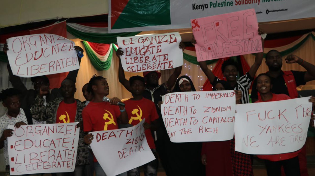 CommunistsKe's tweet photo. The Young Communist League and her leadership took lead in organizing the International Al Quds Day today in Nairobi. #alqudsday2022 #Palestine ! Death to Zionism ! Death ! Up with Palestine! Up ! https://t.co/0jVjVqMIRF