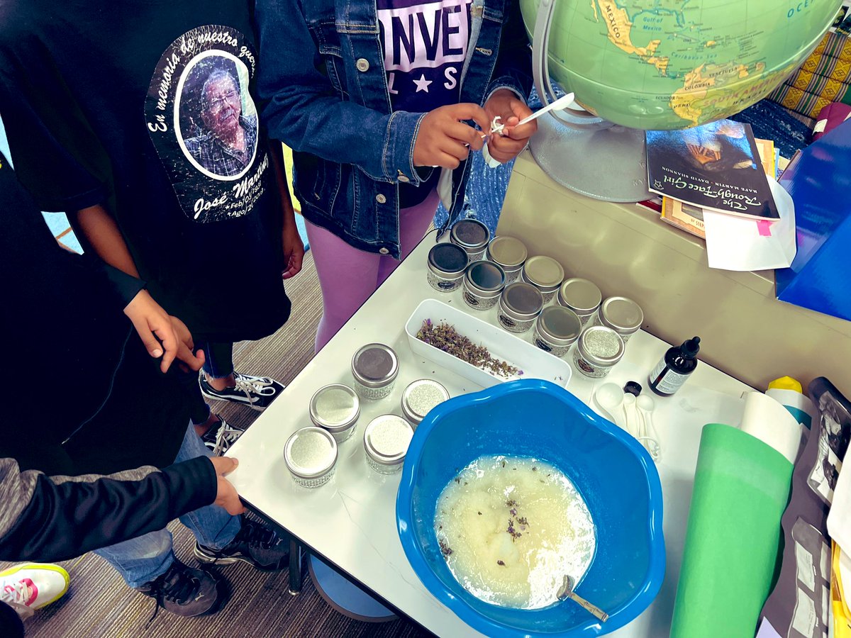 NatterMagnolia's tweet photo. We harvested, measured, mixed, canned and decorated. Mother’s Day lavender scrub success! Our classroom has never smelled better!@MagnoliaCVUSD https://t.co/qZVsV84S7J