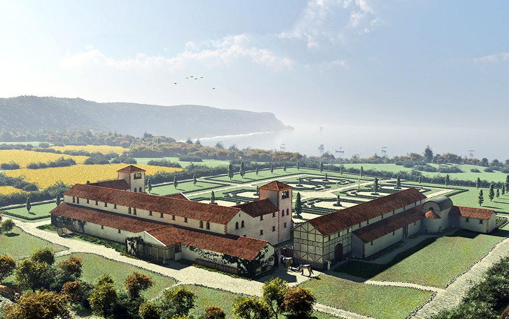 Roman_Britain's tweet image. Incredible #illustration by Smith Kriek of the large #Roman villa on the cliffs of #Folkestone, Kent, as it may have appeared circa 300 AD. See more of Smith's wonderful work here: gag-cifa.org/?p=384
#RomanBritain #Archaeology #RomanArchaeology #Kent #RomanSiteSaturday