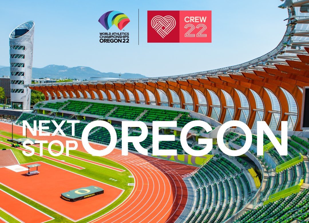 chowardpt's tweet photo. I'm thrilled to join #Crew22 as a volunteer for @WCHOregon22, the first World Athletics Championships on U.S. soil and one mile from my house! #NextStopOregon https://t.co/Nau2YhI1Pa