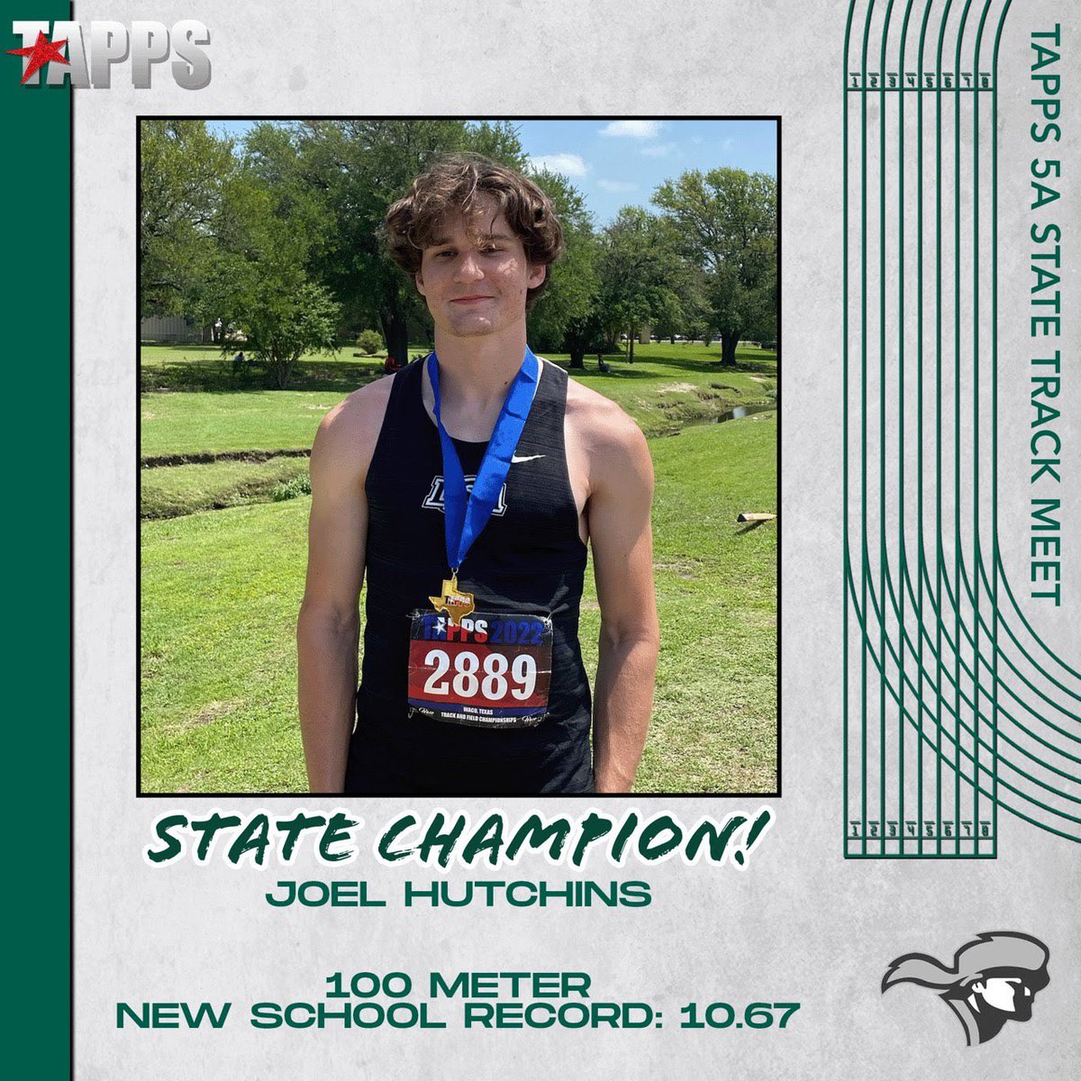 Congratulations to Joel Hutchins - STATE CHAMPION in the 100 at the TAPPS State track and field meet while setting a new school record!!
#SouthPride