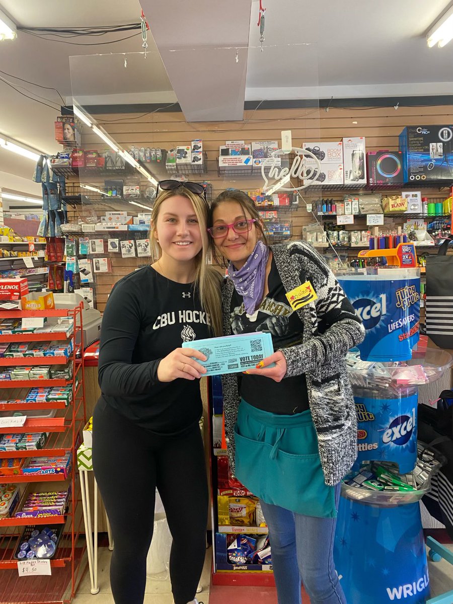 CBU_W_Hockey's tweet photo. Caper @leblanc_robyn has New Waterford covered getting votes for #KraftHockeyville @gocapersgo @cbuniversity @CBUAlumni @CBBlizzard https://t.co/9Q8cKIZLtj