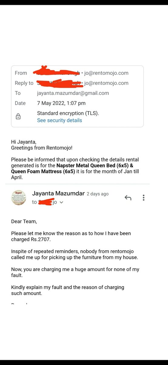 JAYMZDR's tweet photo. @rentomojo @jagograhakjago @consaff @GeetanshBamania extremely unprofessional service from Rentomojo,kolkata.M charged even after closure request for surrendering my furnitures. They didnt pick up furniture but raised bill. Closure request ID:01148972
Dt:4.01.22. Need help https://t.co/gHP0VFQNst